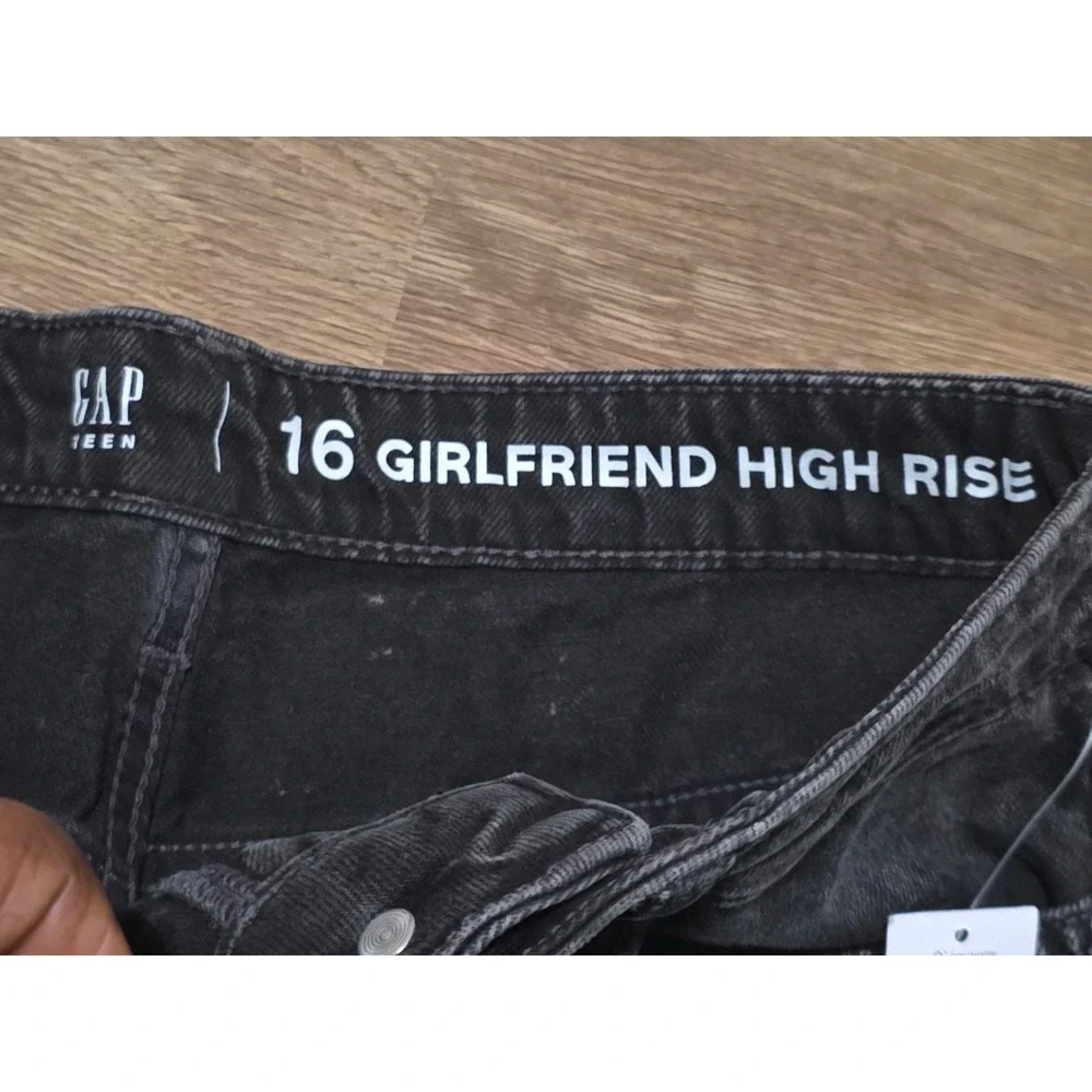 NWT GAP Teen 16 Girlfriend‎ High Rise Jeans Black Wash With Raw Hem Jeans